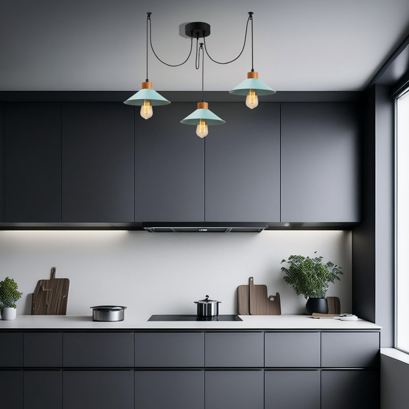 Lustre de style scandinave, structure en métal avec base en bois, 44,9 po x 9,4 po | Hauteur réglable: 39,4 pouces | 3 x douilles E27 (40 W maximum) | Conception élégante pour la décoration intérieure moderne | Certifié IP20, parfait pour le salon 