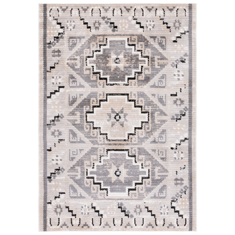 Rectangle Markes Southwestern Power Loomed Polyester Area Rug in Beige/Gray/Brown, Rectangle 5'3" x 7'7"