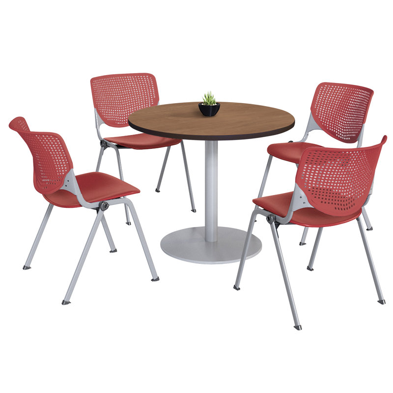 Ensemble de table de salle à manger avec 4 chaises empilables Kool Mode, H 29 po x L 42 po x l 42 po, Cerise / corail