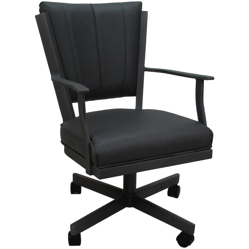 Danyael Metal Dining Caster Chair with Arms, Gray, Gray