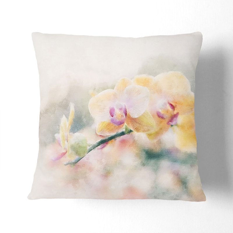Orchids Cushion with Filling, Stone, 40cm H x 40cm W x 15cm D