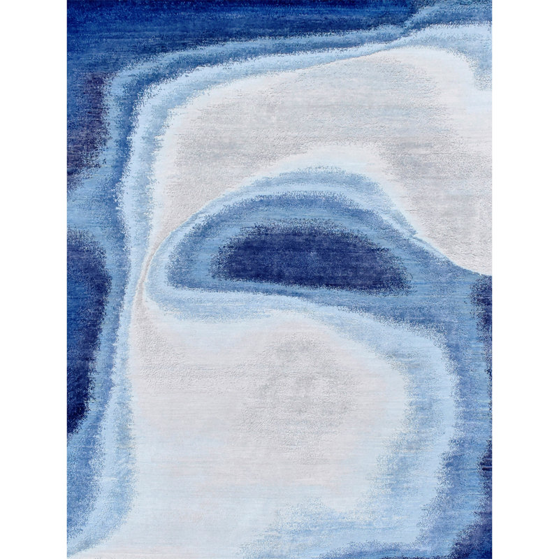 Abstract Area Rug in Ivory/Silver/Blue