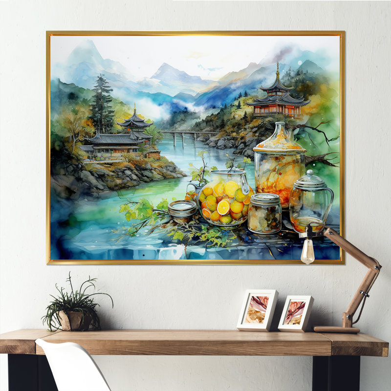 Impression sur toile, Japon, Cadre flottant doré, H 16 po x l 32 po x P 1 po