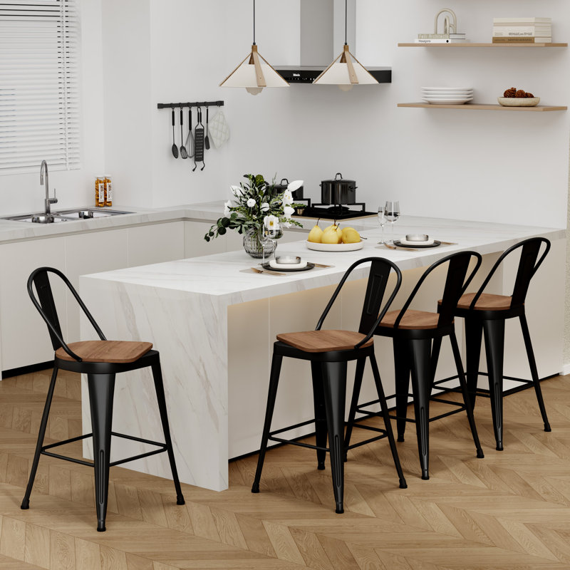 High Back Metal Counter And Bar Stools, Counter Stool (26" Seat Height), Gray