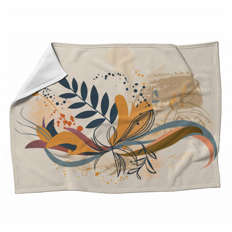 Abstract Florals Machine Printed Throw Blanket, Queen