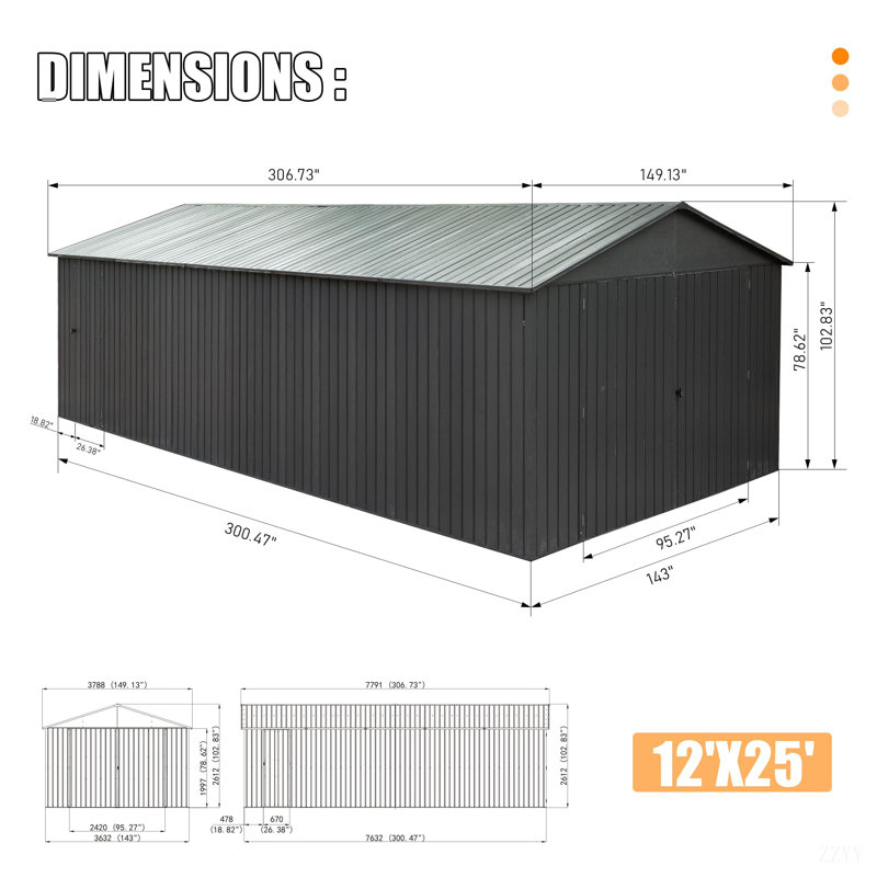 Outdoor Metal Garage Shed, Extra Large Metal Carport With Lockable Double Hinged Doors, Heavy Duty Car Shelter For Car, Truck, Motorcycle And Lawn Equipment, Dark Grey