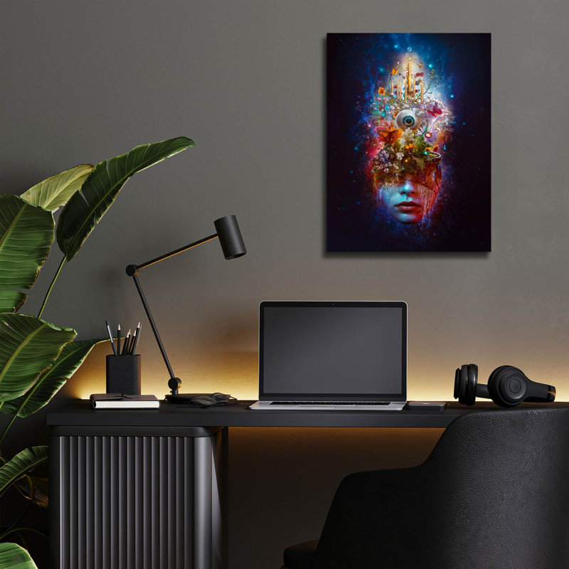 Art mural en verre épique «Mindscape» par Mario Sanchez Nevado, 12 po x 16 po, H 16 po x l 12 po