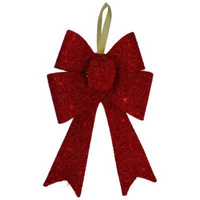 26" LED Lighted Red Tinsel Bow Christmas Decoration
