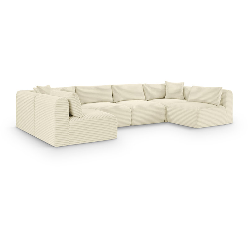 Canapé modulaire Carmean, Velours côtelé texturé crème, 4 sans accoudoirs, 2 en coin