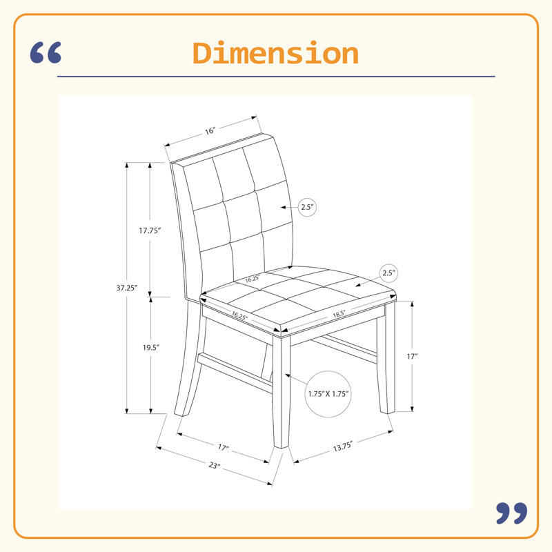 Chaise de salle à manger, hauteur 37 po, ensemble de 2, tapissée, salle à manger