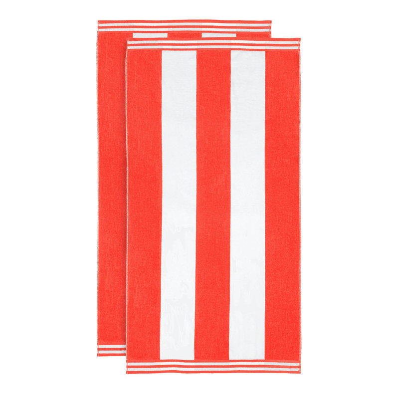 Calheta Cotton Oversized Cabana Stripe Beach Towels, Coral, 2