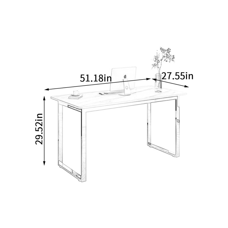 Bureau en acier inoxydable Minimalist, Blanc, H 29,52 po x l 51,18 po x P 27,55 po