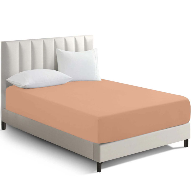 Super Luxury Microfiber 25 cm Plain Fitted Sheet , Double (4'6), Peach