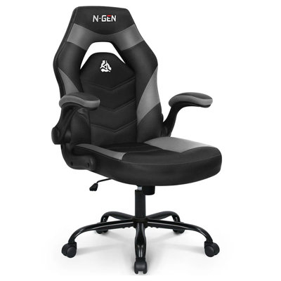 N-GEN Adjustable Ergonomic Faux Leather Swiveling PC & Racing Game Office Desk Chair with Flip-Up Arms