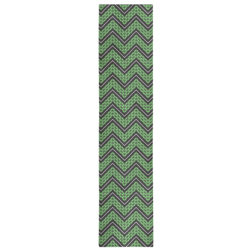 Stephenie Classic Hand Drawn Chevron Table Runner, 16" x 90", Hunter Green/Black