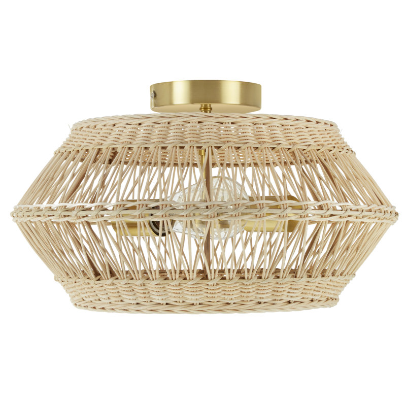 Fortner 2 - Light Dimmable Rattan Shaded Geometric Semi Flush Mount