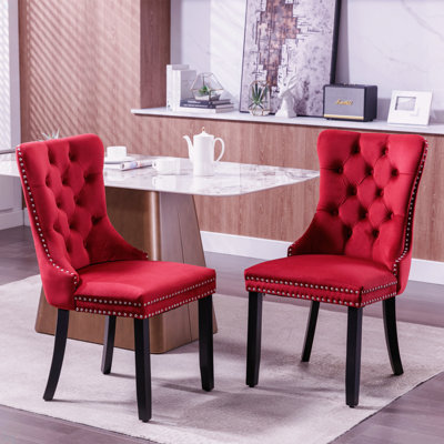 Ensemble de 2 chaises de salle à manger rembourrées en velours avec pieds en bois de la collection Nikki