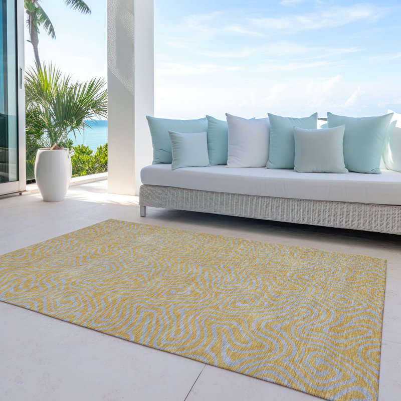 Gold Flat Woven Synthetic Washable Rectangular Rug 2'6" x 3'10"