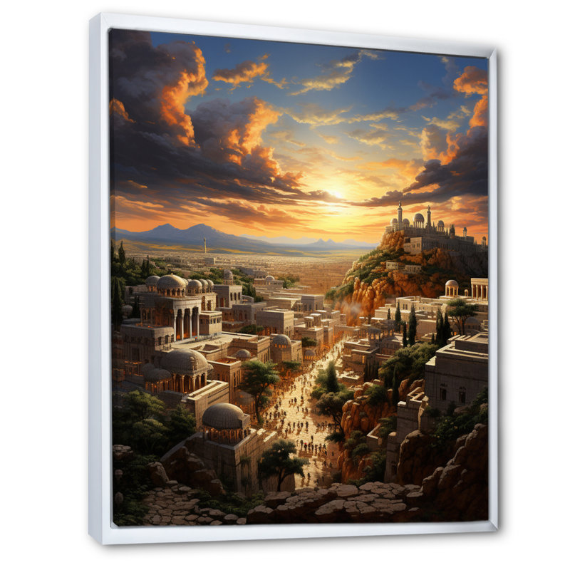 Judaïsme, paysage urbain de Jérusalem II, art sur toile, H 32 po x l 16 po x P 1 po, Cadre flottant blanc