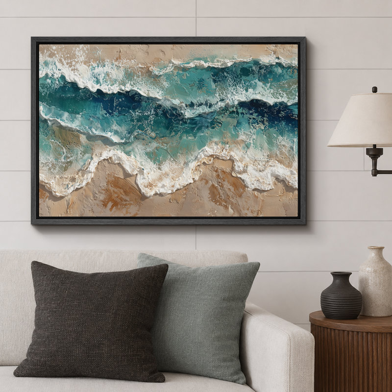 Art abstrait de vagues côtières, photos de salon, impression sur toile encadrée, H 16 po x l 24 po, Cadre flottant noir