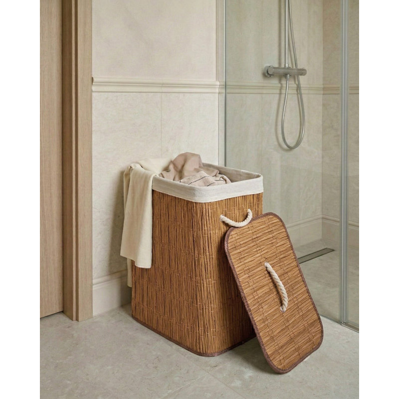 Fabric Laundry Basket, Brown, White