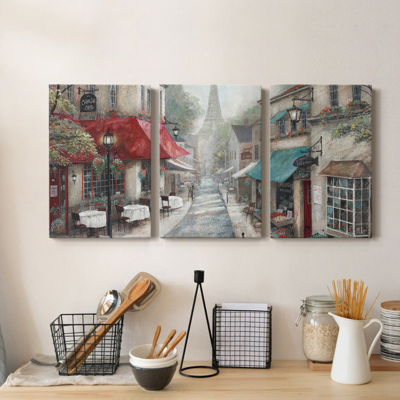 " Eiffel View From Charlie's Café " 3 - Pieces, 60" H x 120" W x 1" D