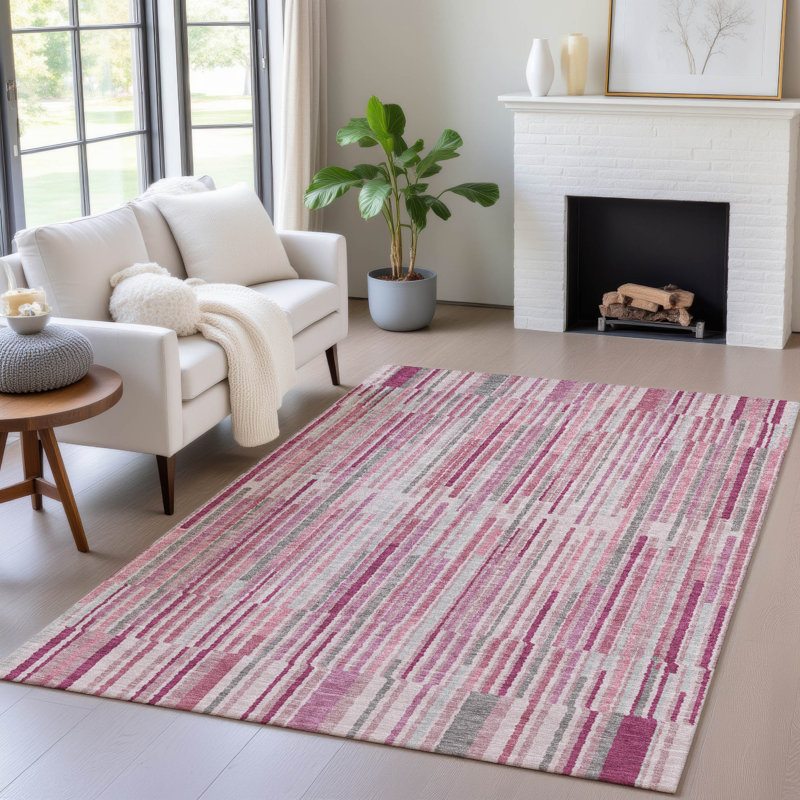Machine Washable Indoor/Outdoor Xhevrie Blush Rug, Rectangle 8' x 10'