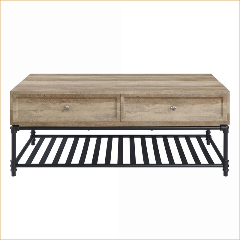 Chêne & amp; Table basse industrielle avec tablette inférieure Sandy Black