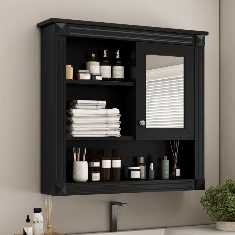Armoire à pharmacie murale avec miroir et tablettes réglables, Noir, noir, noir, noir