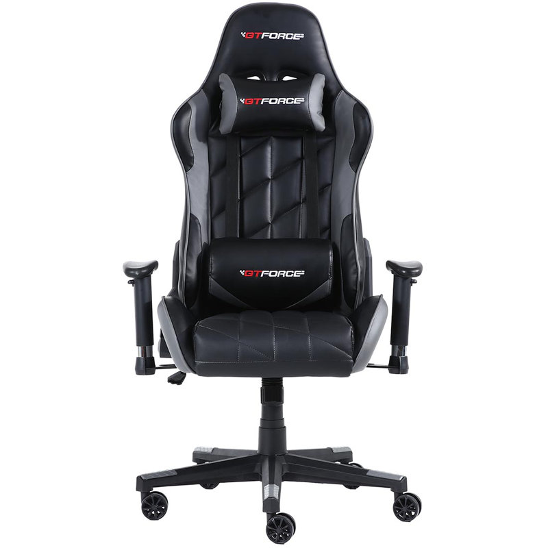 Brayden Studio Foreston Reclining Faux Leather PC & Racing Game Chair, Grey/Black