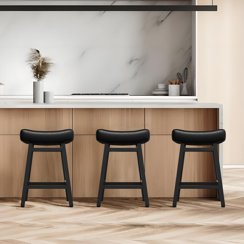 Counter Height Bar Stools Set Of 4 For Kitchen Counter Farmhouse Modern Barstools With Faux Leather Upholstered Backless Seat And Metal Legs 24 Inch Bar Chairs
