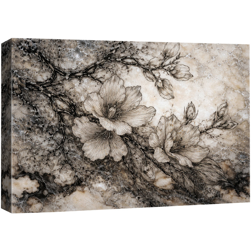 Encre florale, images de fleurs noires et blanches, impression sur toile encadrée, Toile tendue, H 12 po x l 18 po x P 1,5 po