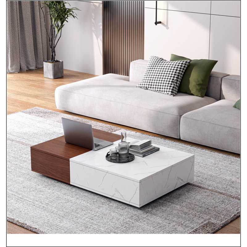 Table basse en noyer de style moderne avec deux espaces de rangement