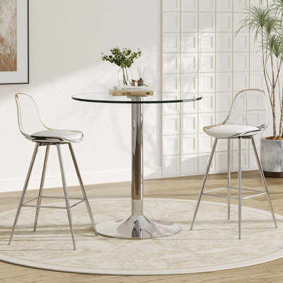 Ensemble de table de bar ronde en verre trempé avec tabourets de hauteur