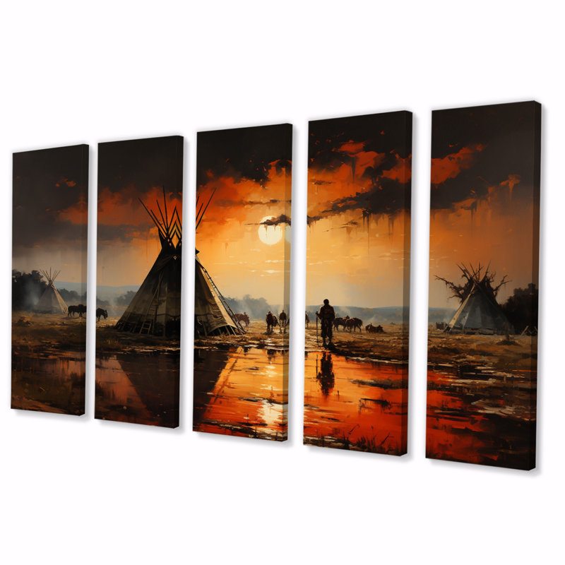 " Orange Native Tipi Embracing Tradition II " 5 - Pieces