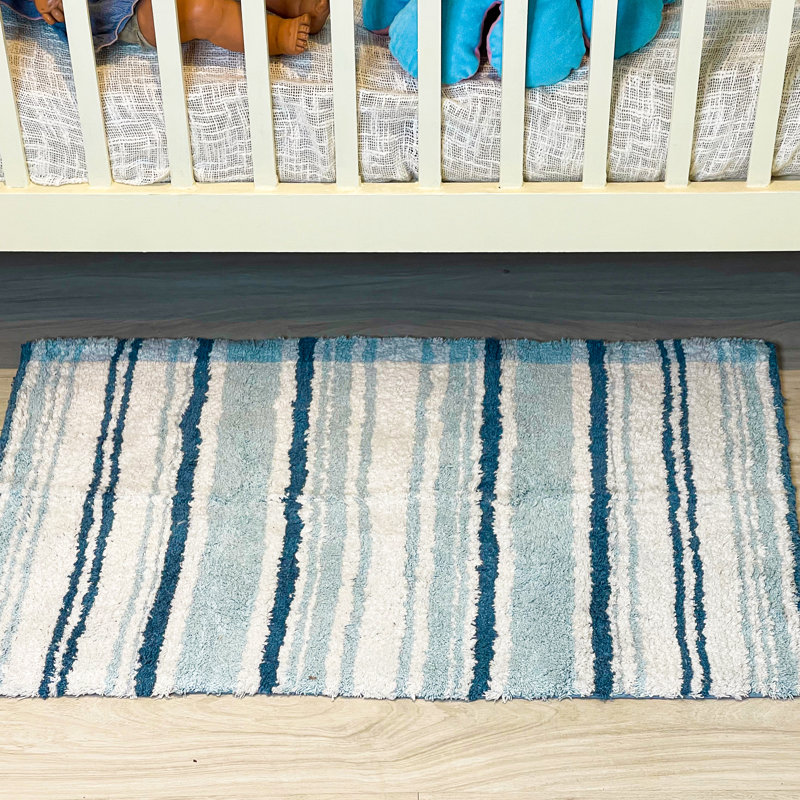 Tapis pour salle de bain Lermitage, L 21 po x L 34 po, Bleu marine / Aqua / Blanc