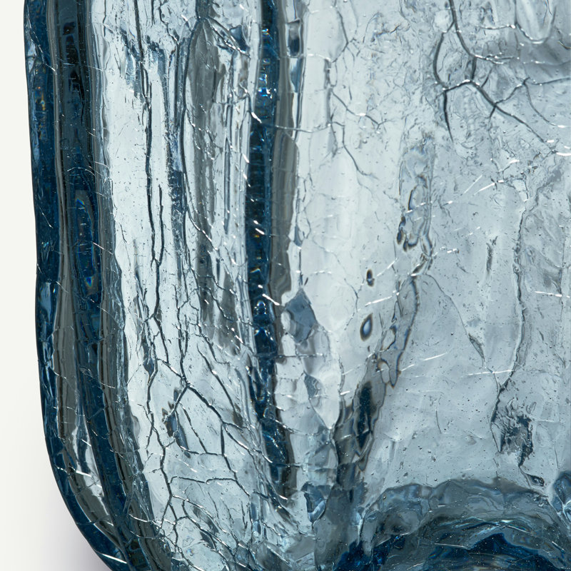 Crackle Glass Table Vase, 10.63" H x 7.87" W x 7.87" D, Blue