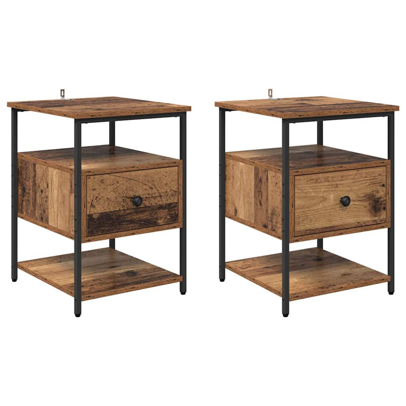 40cm W Manufactured Wood Bedside Table, Old Wood