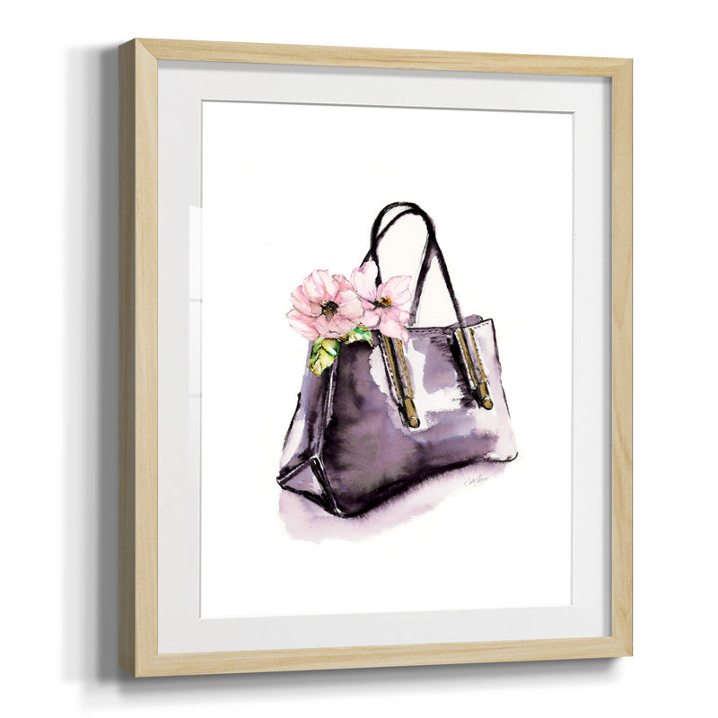 Sac à main avec impression encadrée de fleurs, Blanc, Papier encadré naturel