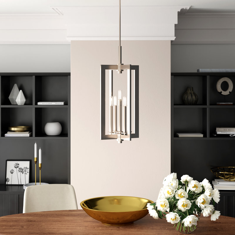 Lustre carré / rectangulaire à 5 lumières de style bougie, Étain classique, H 26,25 po x l 14 po