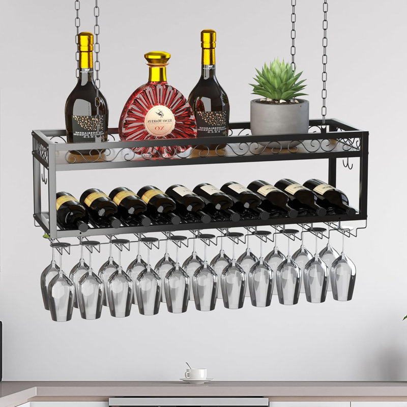 Wine Bottle & Glass Rack Black