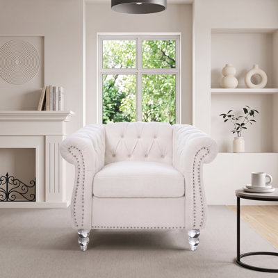 Chesterfield 1-Seater Armchair, Teddy Velvet Tufted Accent Chair with Rolled Arms