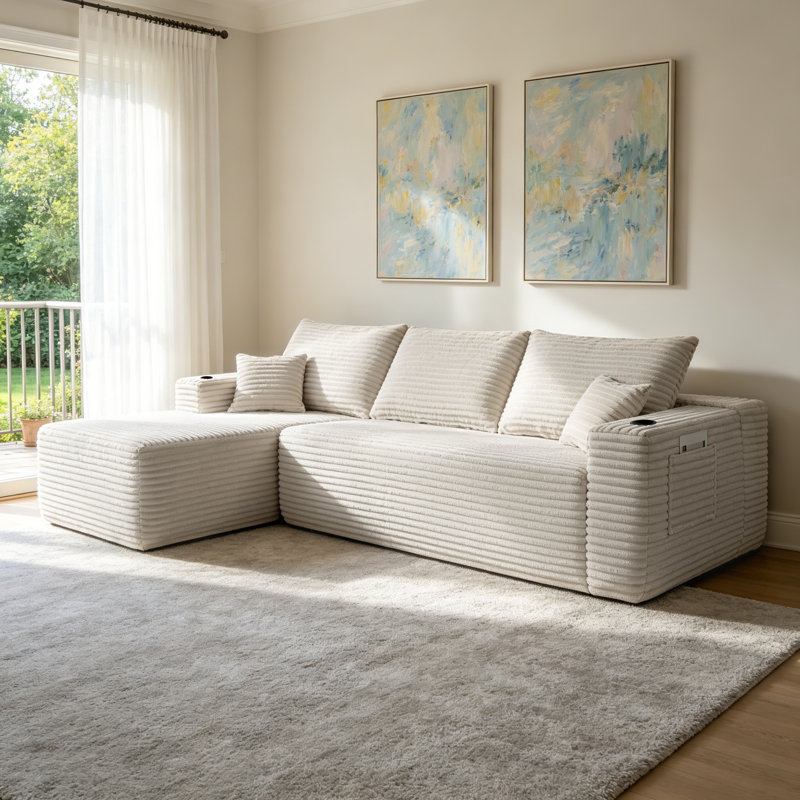 Canapé d'angle infonuagique avec méridienne en L et poches latérales, design modulaire moderne, assise profonde, revêtement en tissu pour salon/chambre, aucun assemblage requis, blanc, côté gauche, 274 x 160 x 58 cm, tissu et mousse haute densité, modulable, blanc, aucun assemblage requis