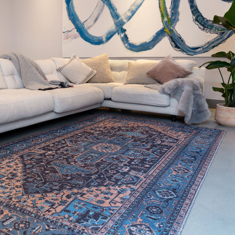 Mason Flatweave Blue/Orange Rug, Rectangle 200 x 290cm