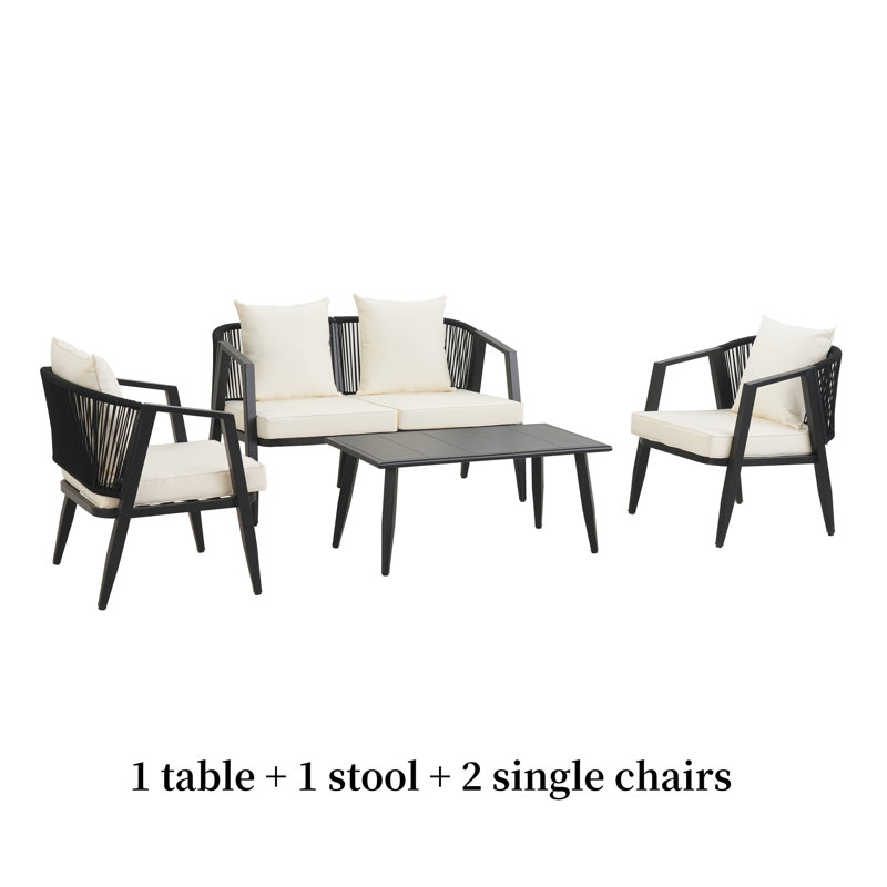 Ensemble de sièges d'extérieur durables et confortables, Coussin beige, structure noire