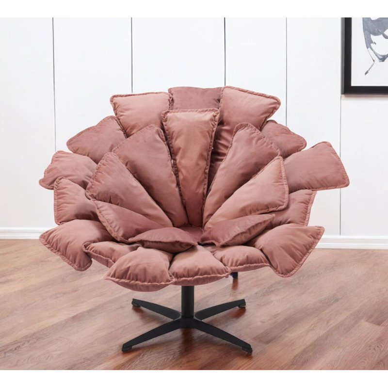 Chaise d'appoint pivotante 42 po en velours rose et noir