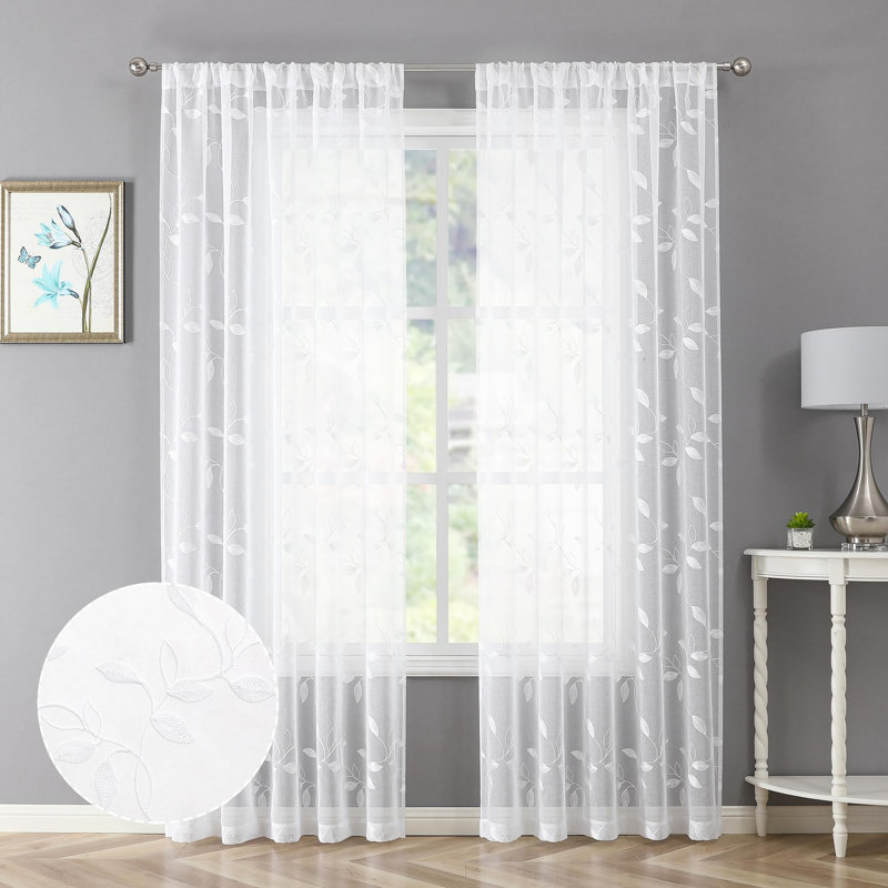 Ensemble de 2 panneaux de rideaux transparents avec passe-tringle blanc et passe-tringle pour salon, 54 x 84 po, ensemble de 2 panneaux