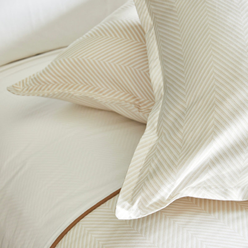 4-Piece Leze Linen Bedding Set, Tan/White Chevron, Queen