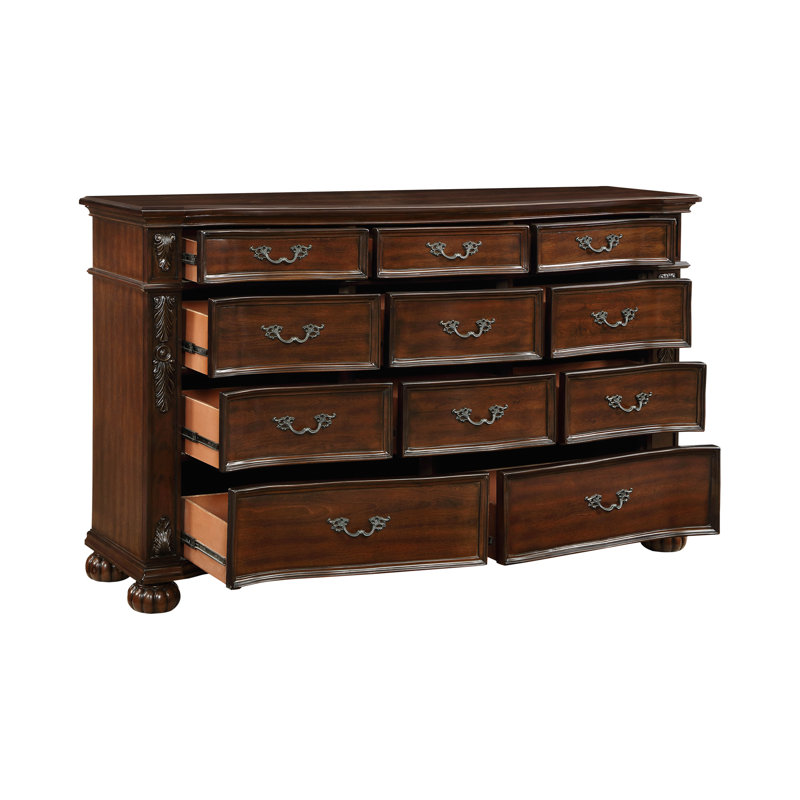 Commode classique classique 11 pièces à tiroirs avec finition cerisier et mobilier de chambre à coucher en bois sculpté