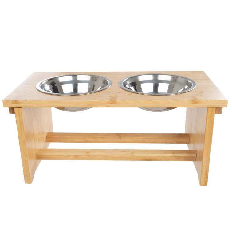 FRISCO Slanted Non-Skid Elevated Bamboo Melamine Bowl with Bamboo